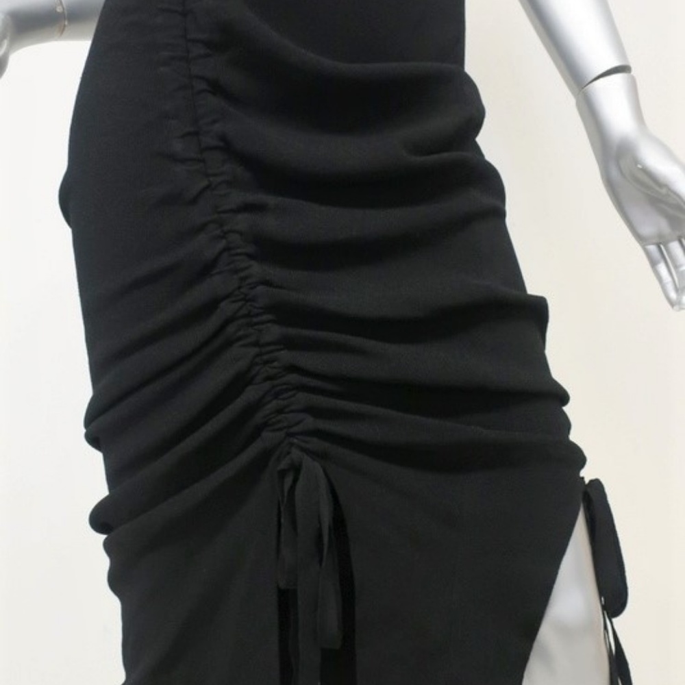 Milly Ruched Midi Dress Black Stretch Knit - Picture 3 of 7